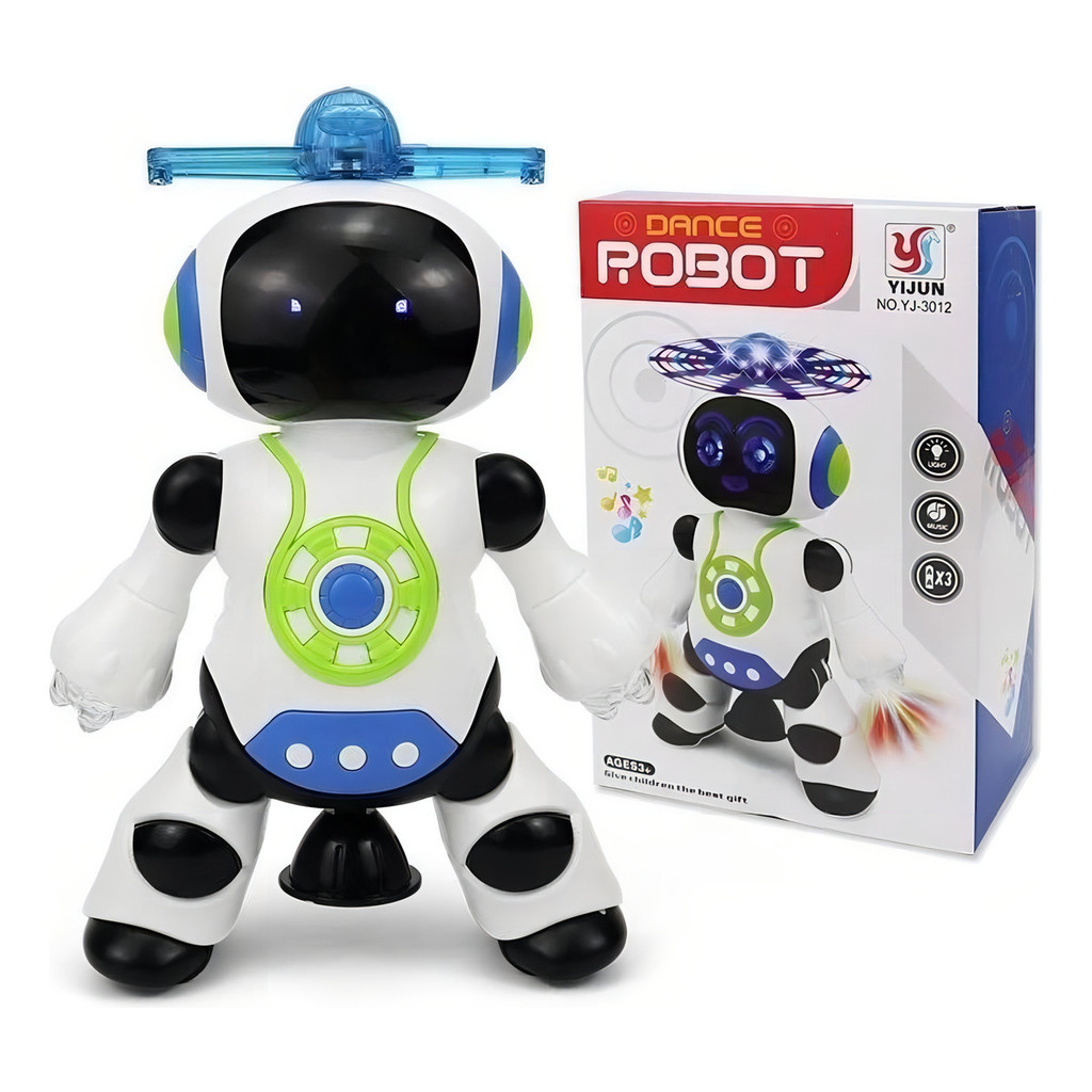 🤖 Robô dançarino com luzes LED e música que gira 360° sozinho – diversão garantida para crianças!