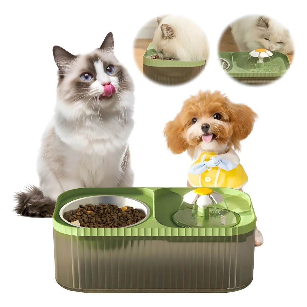 Bebedouro Automático 3L para Gatos e Cães com Comedouro Água Fresca e Filtrada