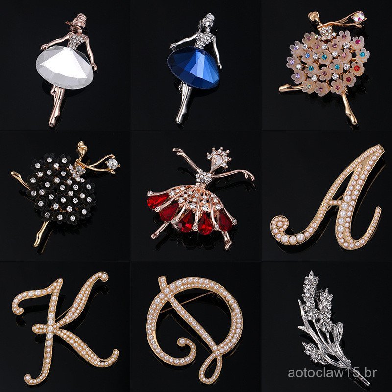 Broche de pérolas e strass, bailarina de balé, broche criativo em forma de espiga de trigo, alfinete para camisas, suéte