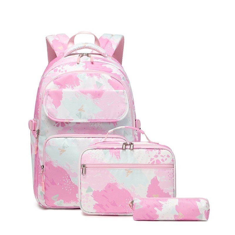 Conjunto De Bolsa Escolar Com Padrão De Pintura A Jato De Tinta Colorida 3 Unidades , Mochila À Prova D'água Lancheira E