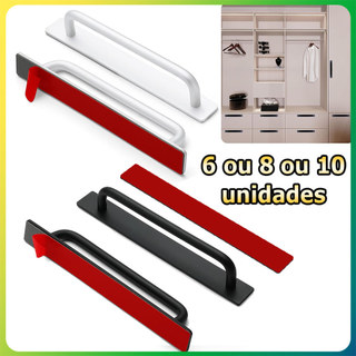 Kit 6/8/10 Puxador de porta autoadesivo instalação fácil sem parafusos para portas de armários de cozinha/gavetas/cômoda
