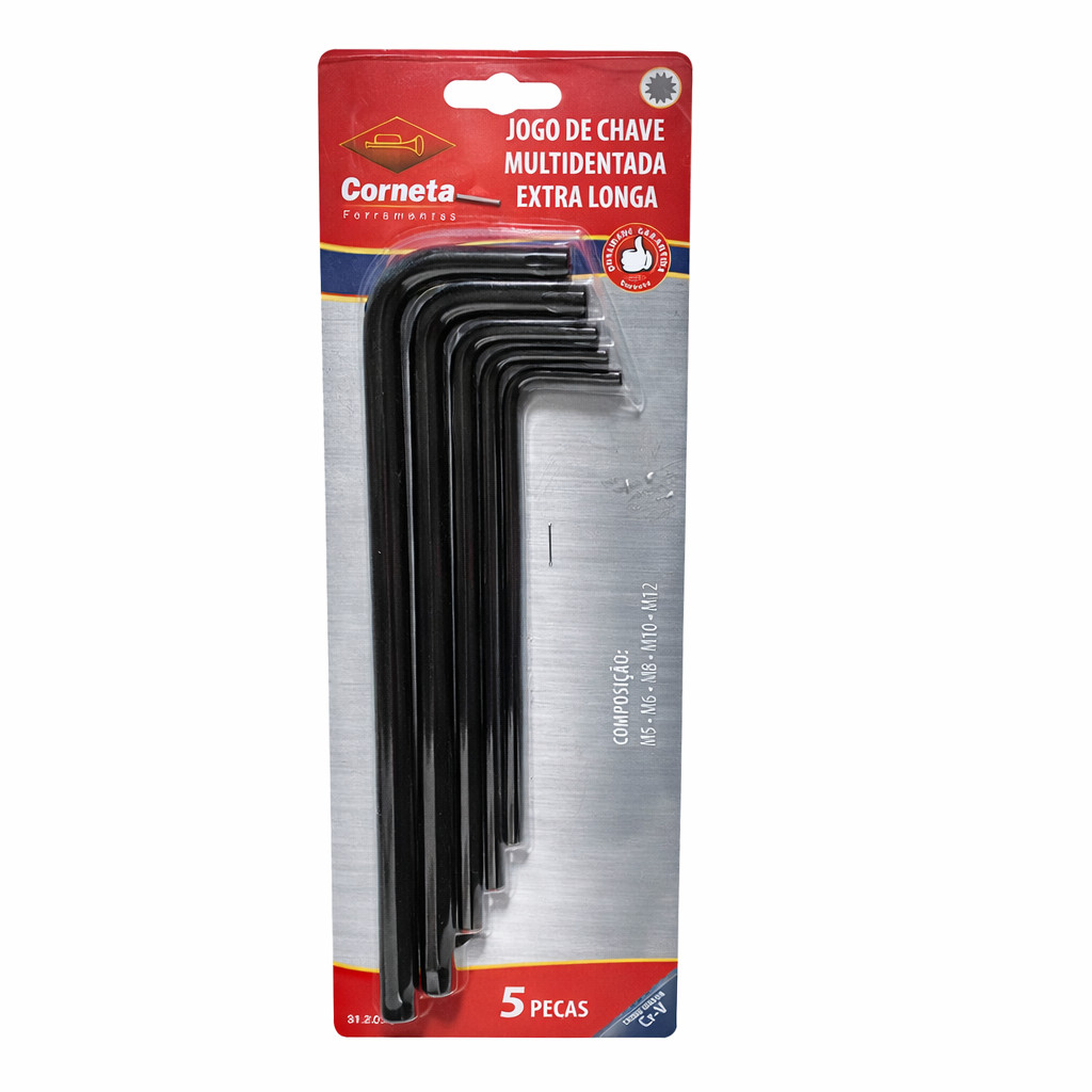 Jogo Chave Multidentada Extra Longa M5 a M12 5 Pçs Corneta