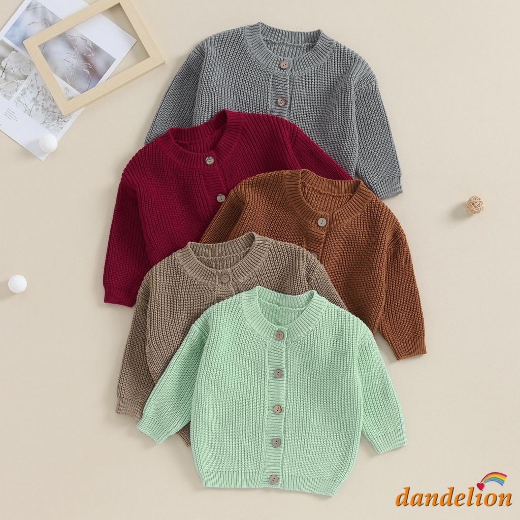 Suéter De Malha Outono Inverno Para Bebês Meninas/Meninos Manga Comprida Cor Sólida Cardigãs Com Botões