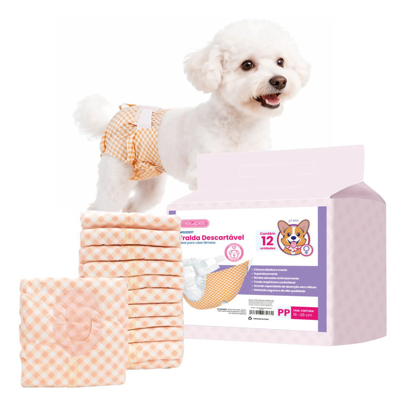 Fralda Absorvente Higiênica Descartável Newpet P/ Cães/Cachorros Fêmeas C/ 12 Unid Tam PP