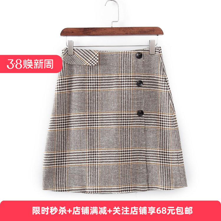 Bi série novos produtos contador inventário outono inverno moda Retro xadrez a linha mais magro olhar saia feminina 5517