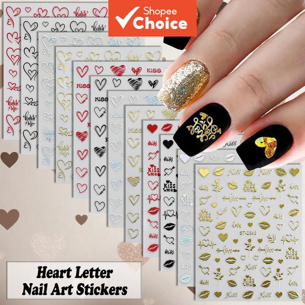 3/6/12 Folhas Adesivos de Arte para Unhas em Formato de Coração, Beijo Labial Kiss Me, Autoadesivos, Design de Amor,