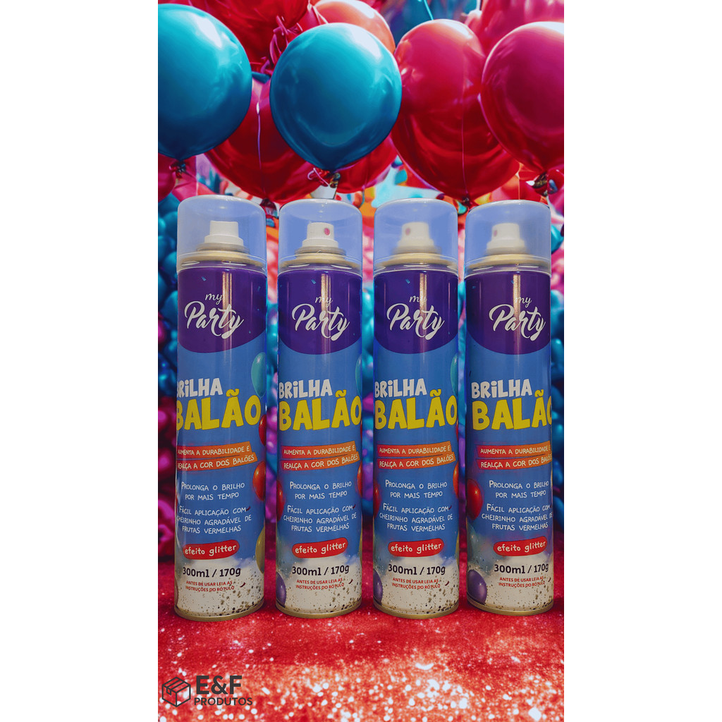 Kit 4 Spray Brilha Balão Com Glitter 300ml – Brilho Intenso, Maior Durabilidade e Acabamento Profissional para Bexigas e