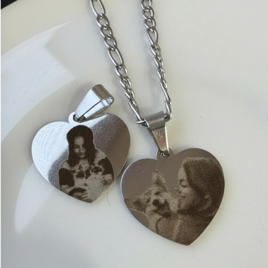 Corrente com Pingente de Coração Personalizado Inox A Laser