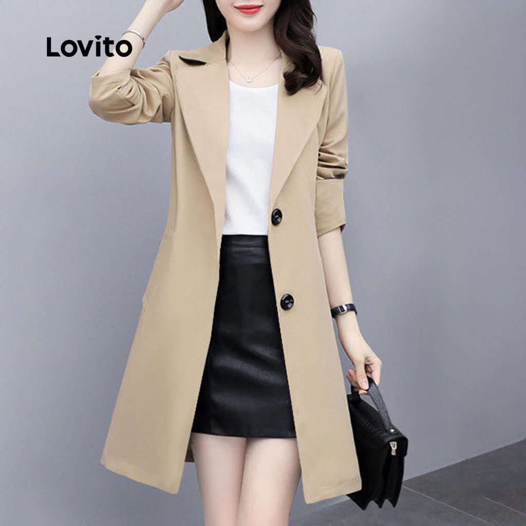 Lovito Casaco Elegante Botão Cáqui Outono/inverno para Mulheres LNL141453