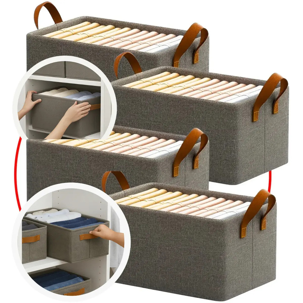 4 kit Caixas Organizadora De Guarda Roupa Cesto Gaveta Dobrável Cinza Liso Ligeiro