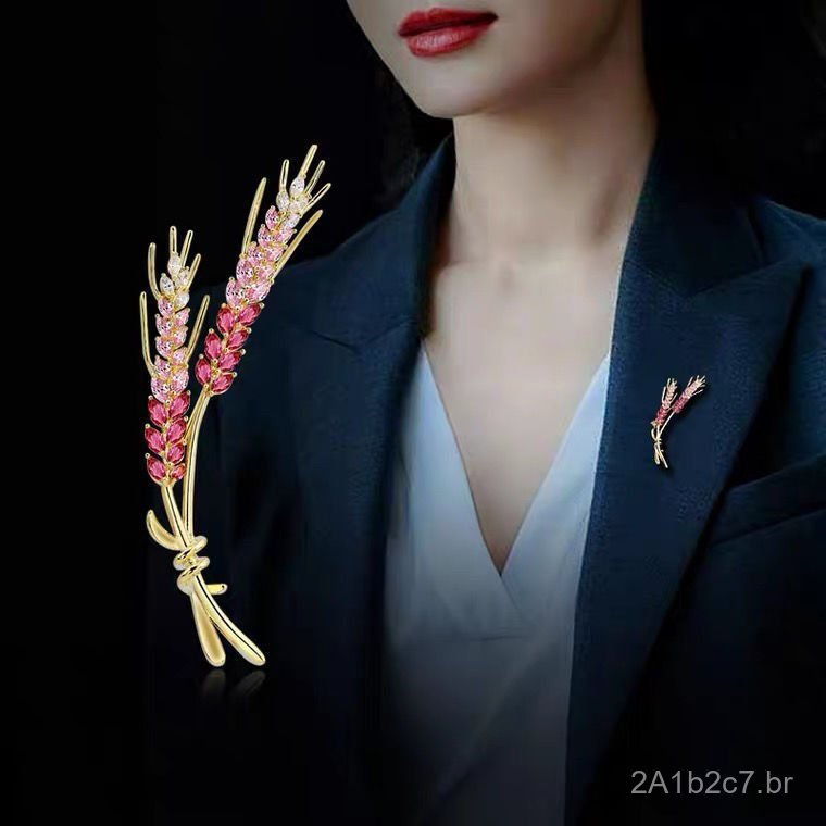 Broche em formato de espiga de trigo, acessório de vestuário elegante e único para casacos e jaquetas femininas, broche