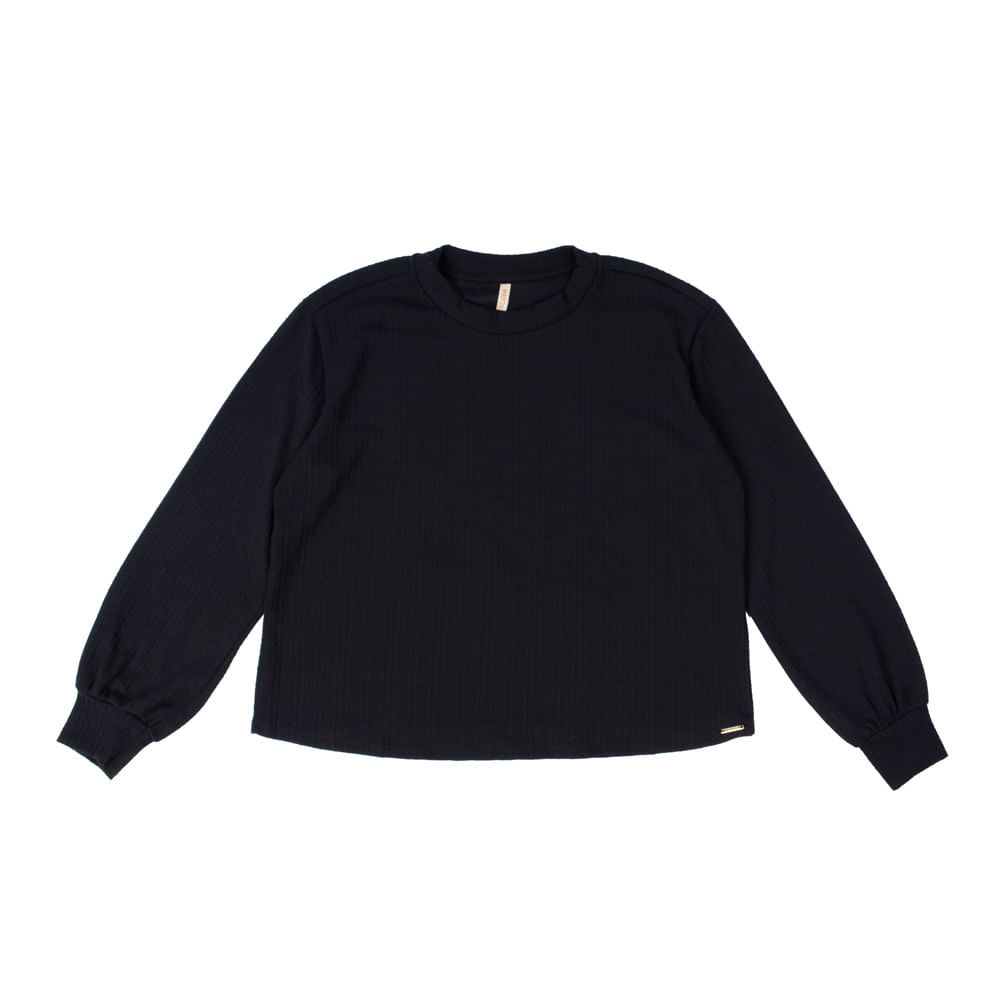 Blusão Feminino Cativa Plus Size Textura de Tricô Preto