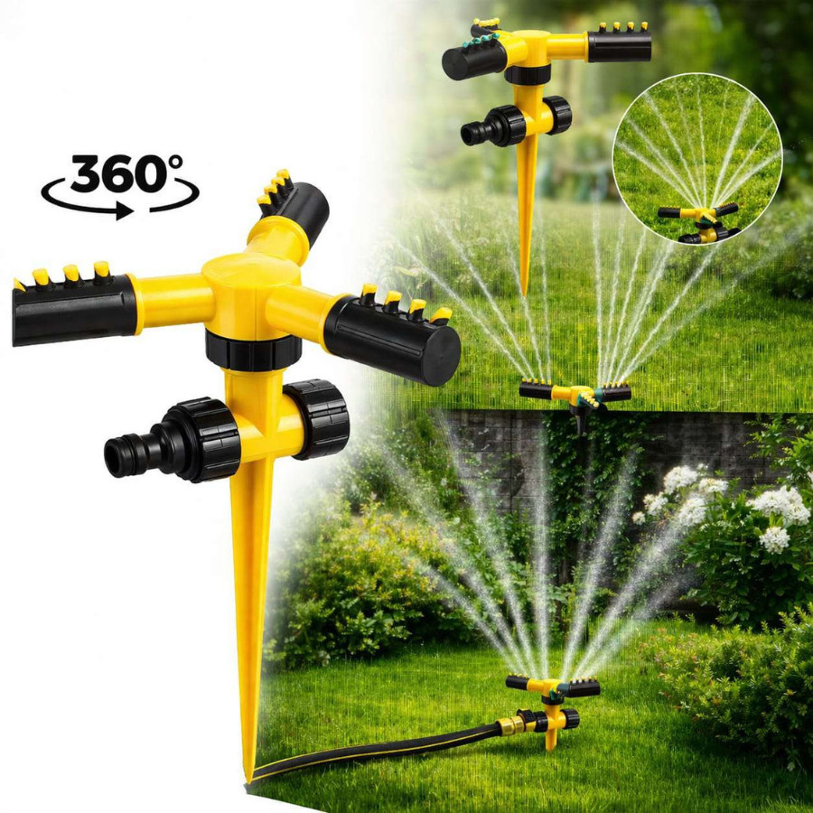 Aspersor de Irrigação 360° Giratório Automático De Água Jato Com Espeto Jardim Gramados Canteiro Engate Rápido LWJ-2305