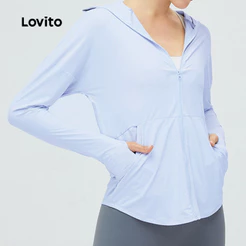Lovito Casual Jaqueta Esportiva Respirável À Prova D'água Corrida Yoga Ao Ar Livre Protetor Solar Feminino LNA140023