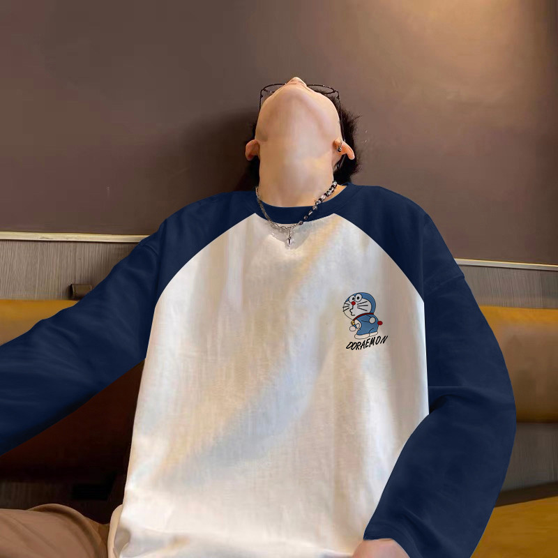 220g puro algodão Anime dos desenhos animados contraste cor manga comprida camiseta primavera outono novo estilo japonês