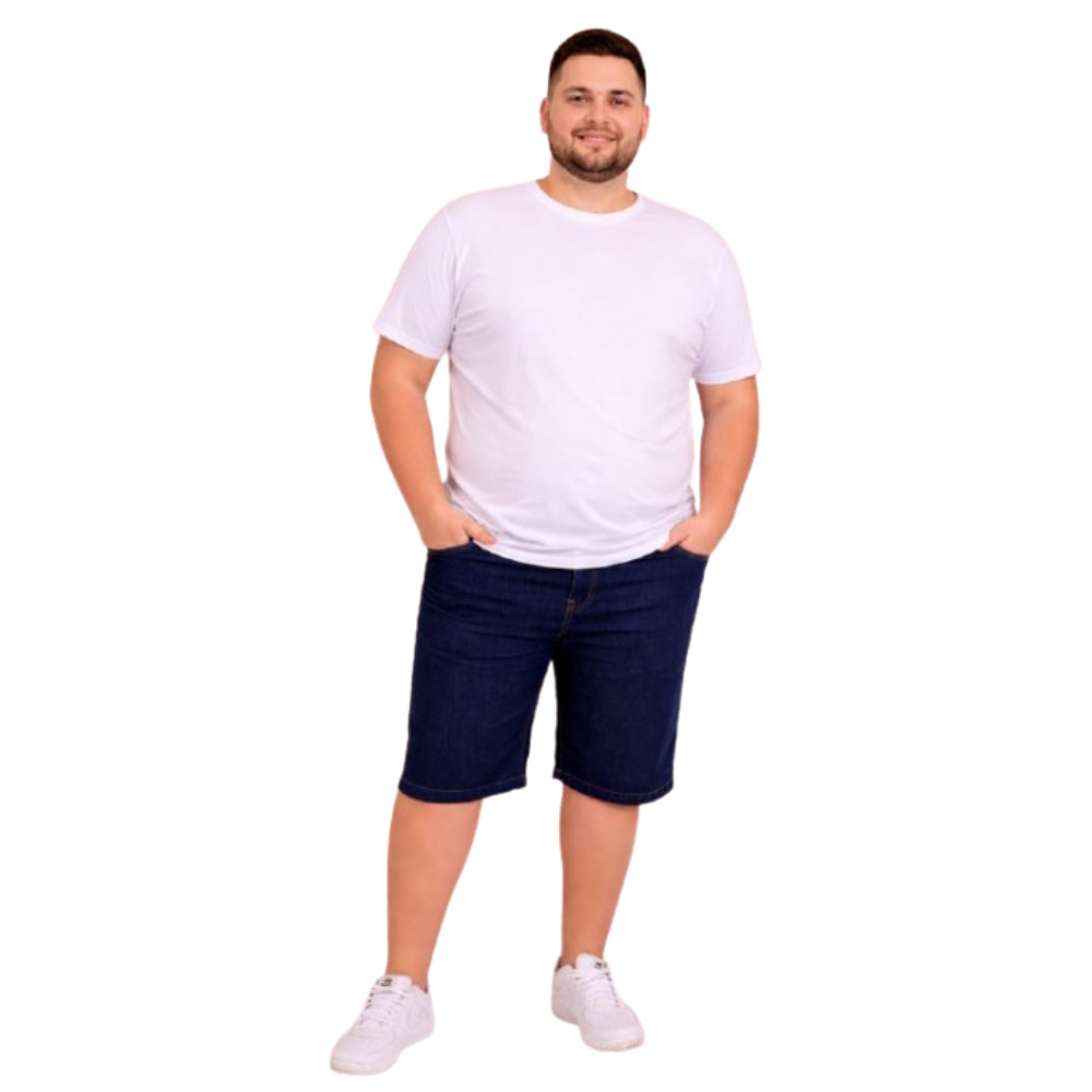 Bermuda Jeans Masculino Plus Size  Preto 50 ao 64 Elastano 