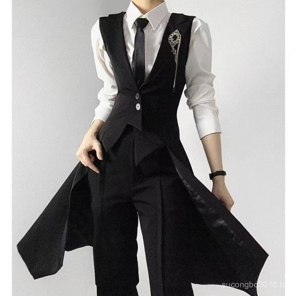 Novo Estilo High End Neutro Tonificado Terno Com Longo Colete Sob Medida Camisa Fino Ajuste DK Conjunto Design De Roupa