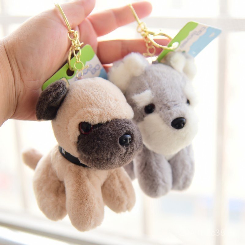 Chaveiro de pelúcia de Schnauzer fofo, chaveiro de cachorro Pug, decoração de mochila de pelúcia, decoração de filhote p