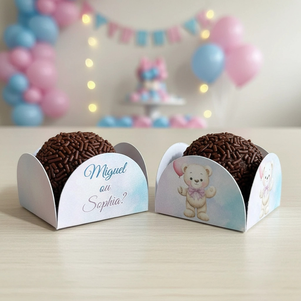 Forminha para Docinhos Personalizada com Nomes - Ursinhos para chá revelação- Decoração Festa de aniversário infantil