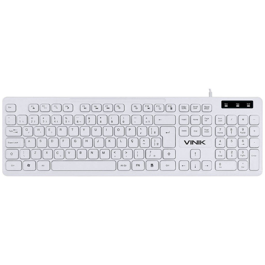Teclado Slim Usb Branco Vinik Tcb200 Teclas Chocolate Abnt2 Português Brasil