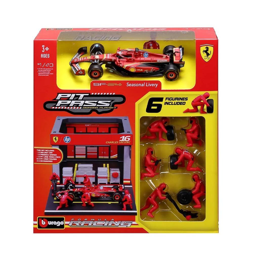 Miniatura Diorama Pit Pass F1 Ferrari SF-24 (2024) - #16 C. Leclerc - 1:43 - Burago
