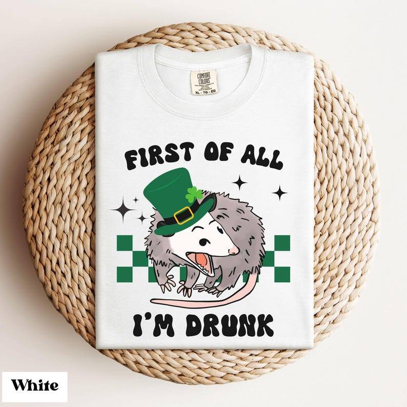 Camiseta Possum St Patricks Day Bebendo Estampada Engraçada Confortável Divertida Estilosa Casual