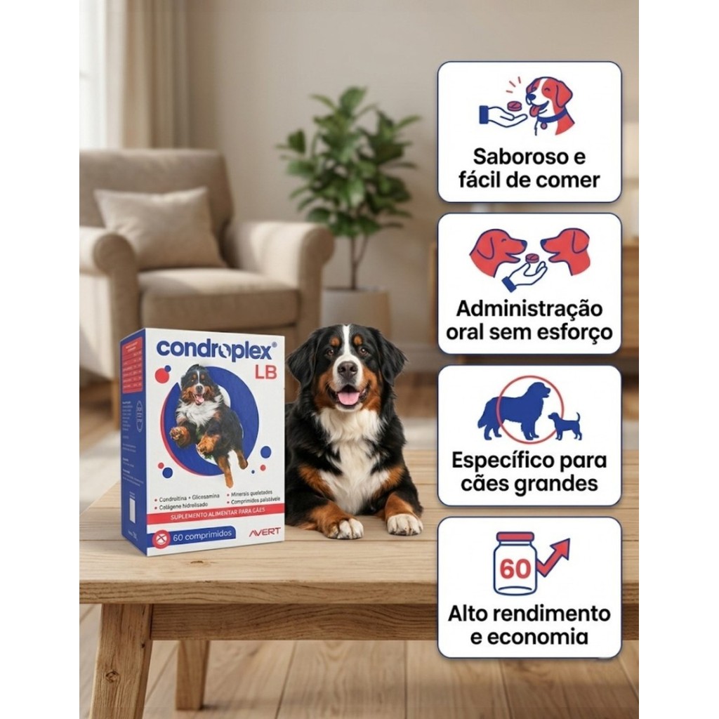 Suplemento Articular Condroplex LB Cães 120G 60 Comprimidos Condroitina Glicosamina