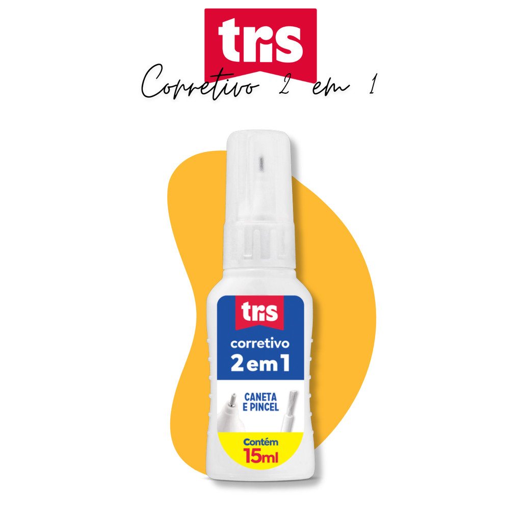 Corretivo Líquido 2 em 1 Pincel e Caneta 15ml - Tris