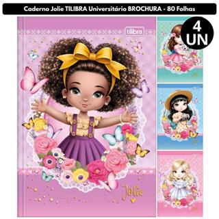 Kit C/ 4 Caderno Universitário Jolie TILIBRA Capa Dura BROCHURA - 80 Folhas em Oferta na Shopee