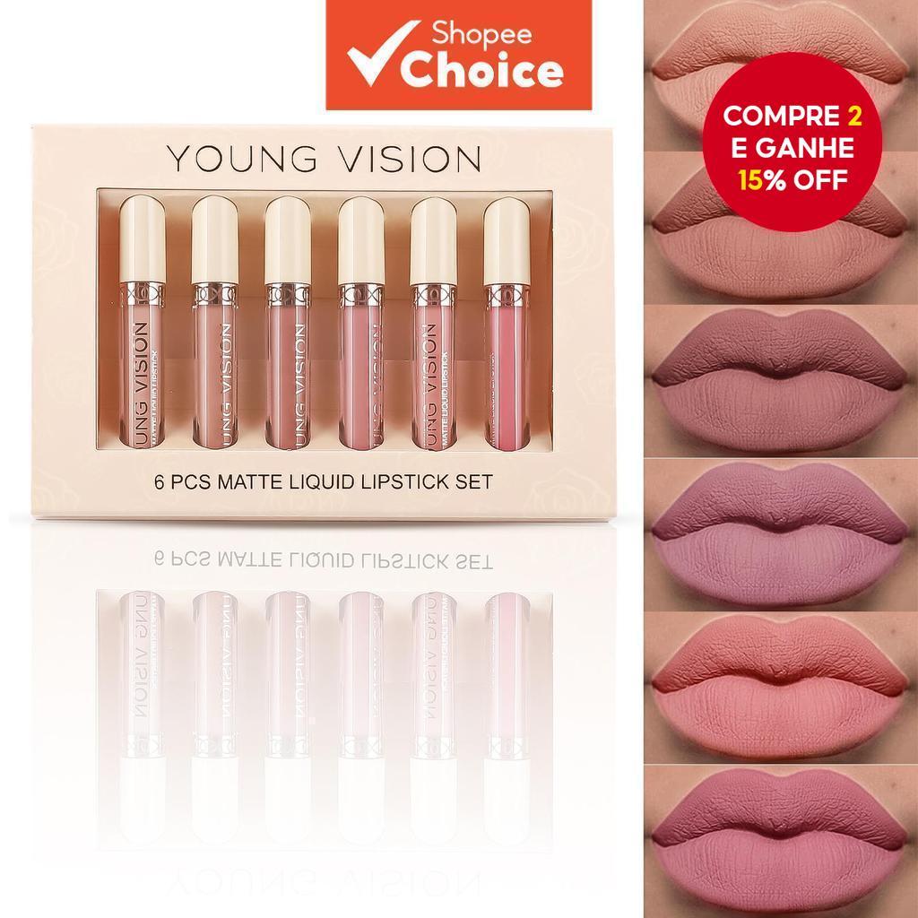 6 Bastões Baton Batom Rosa Mate Brilho Labial Gloss Veludo Conjunto Batom Nu Cor Batom Não Fácil de Molhar Copo