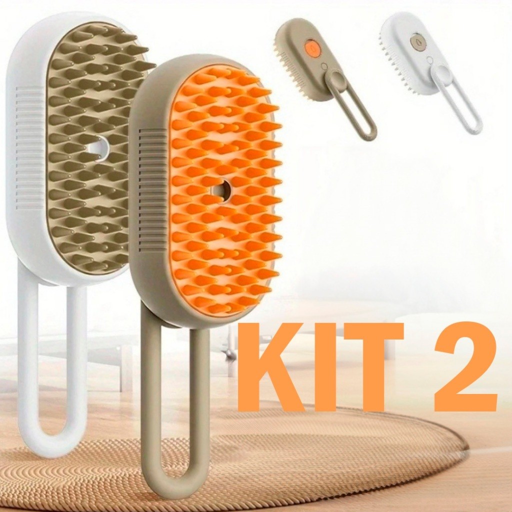 KIT 2 Escova A Vapor Para Gatos Cães 3 Em 1 Escovas Elétricas De Pêlos Pentes De Massagem Animais