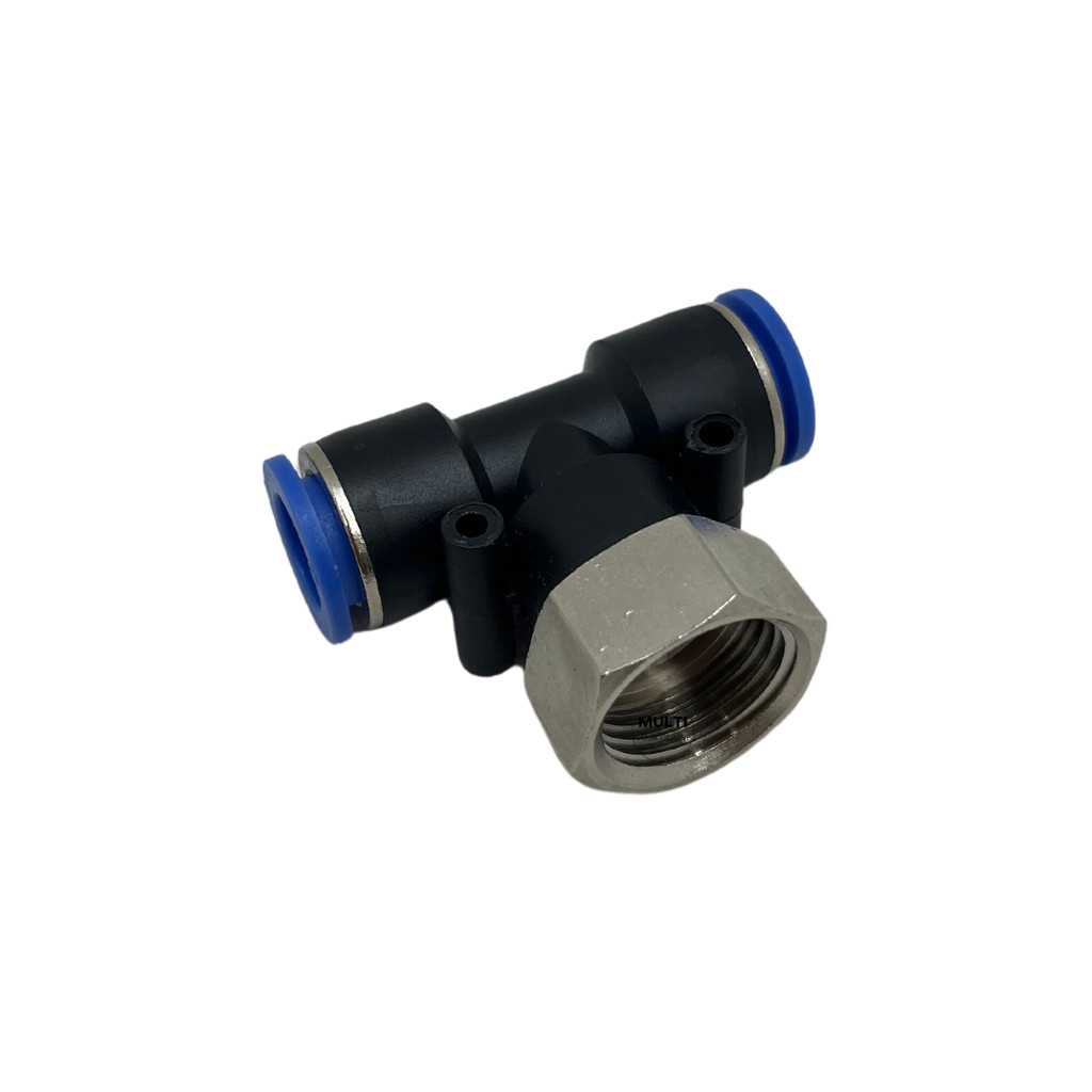 Conexão Em Tee Rosca Fêmea Bsp 1/2 com Engate Tubo Pu 12mm Pneumática Ar Comprimido