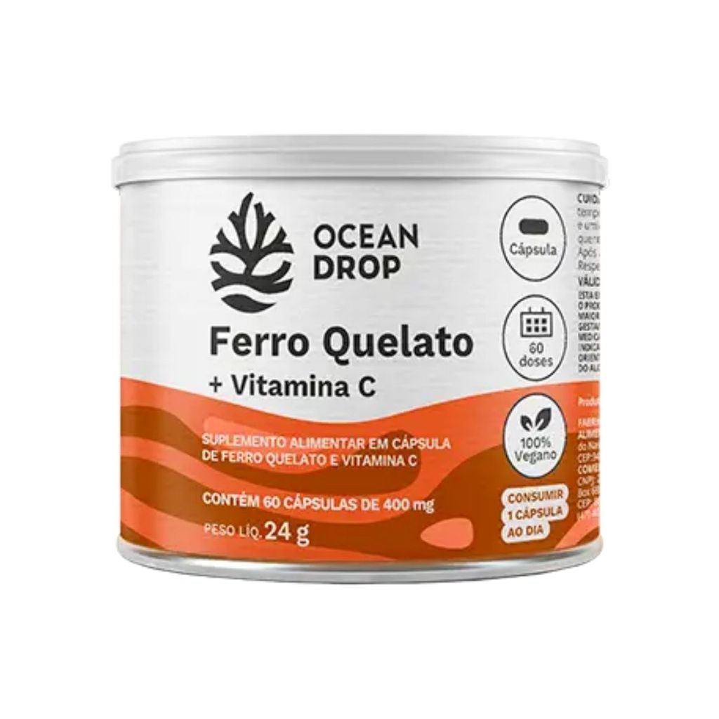 Ferro Quelato + Vitamina C Ocean Drop 60 cápsulas