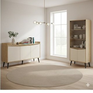 Conjunto Buffet Aparador 130cm + Cristaleira Amendoa / Off White em Oferta na Shopee