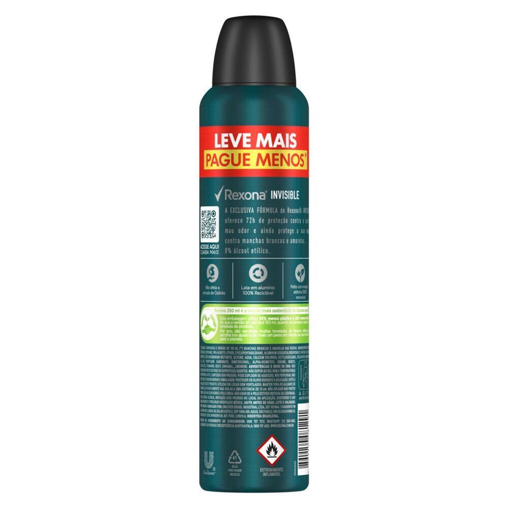 Detalhes do Antitranspirante Aerosol Rexona Men Invisible 250ml