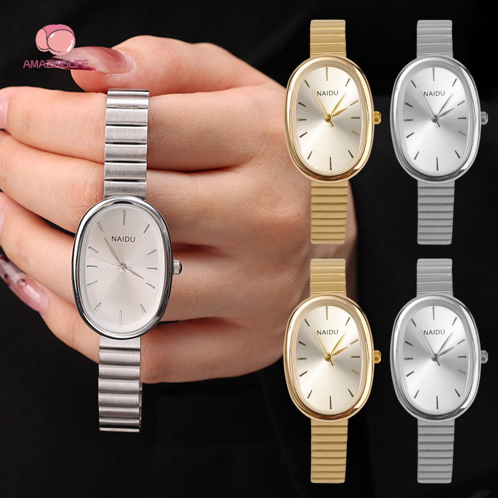 Moda Elegante Feminino Elíptico Dial Relógios Meninas Acessórios Requintados Minimalista High-End Oval Tira De Aço Quart