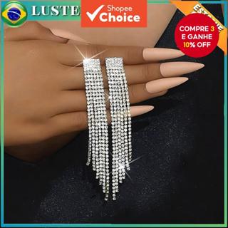 Brincos De Franja De Cristal Completo Joias Banhadas A Prata De Luxo Modernas Para Mulheres em Oferta na Shopee