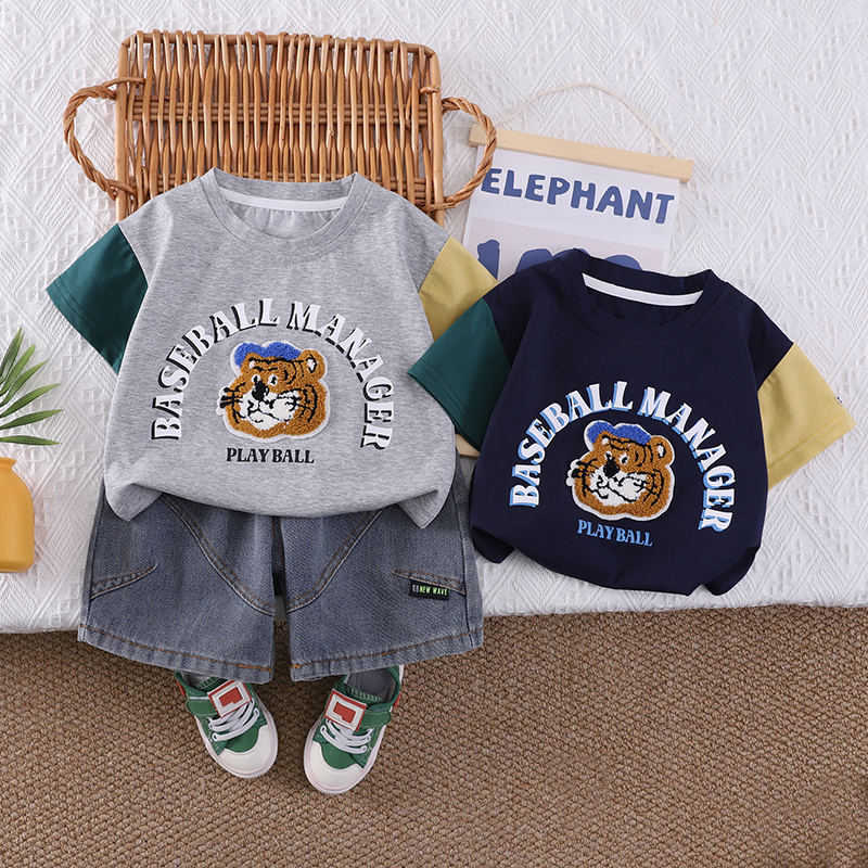 Novo Verão Crianças Infantis Meninos Roupas Dos Desenhos Animados Bordado Camiseta Shorts De Algodão Da Criança Moda Fat