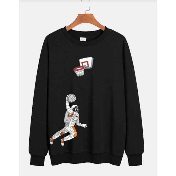 Blusa de Moletom Moleton Gola Redonda Algodão Astronauta Basquete Espaço