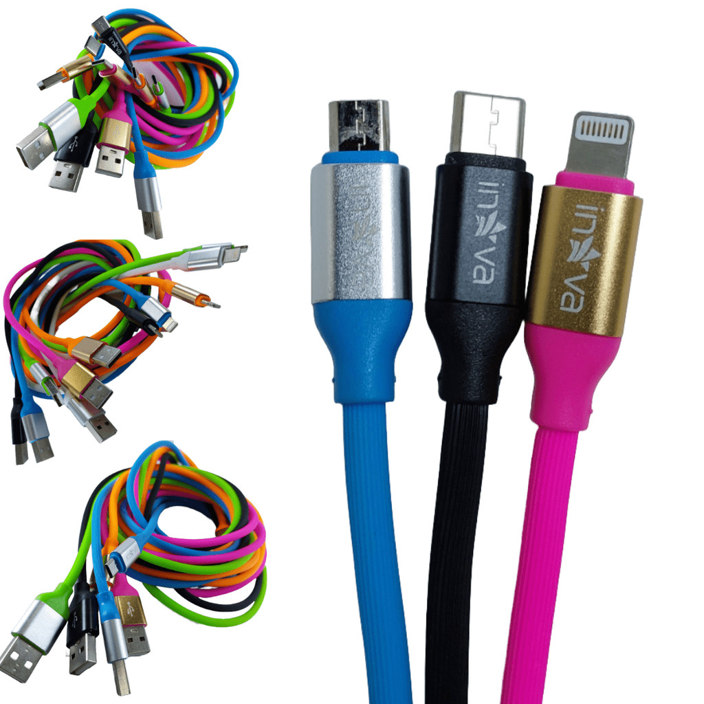 Cabo turbo emborrachado para celular v8/tipo-c/ lightining resistente colorido