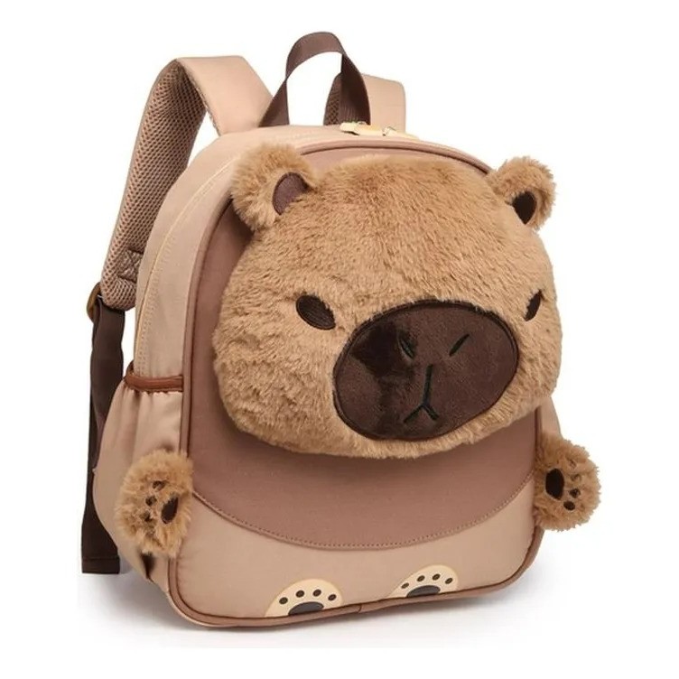 Mochila Infantil Capivara Com Pelúcia 33 Cm - Nova Rio Marrom Capivara