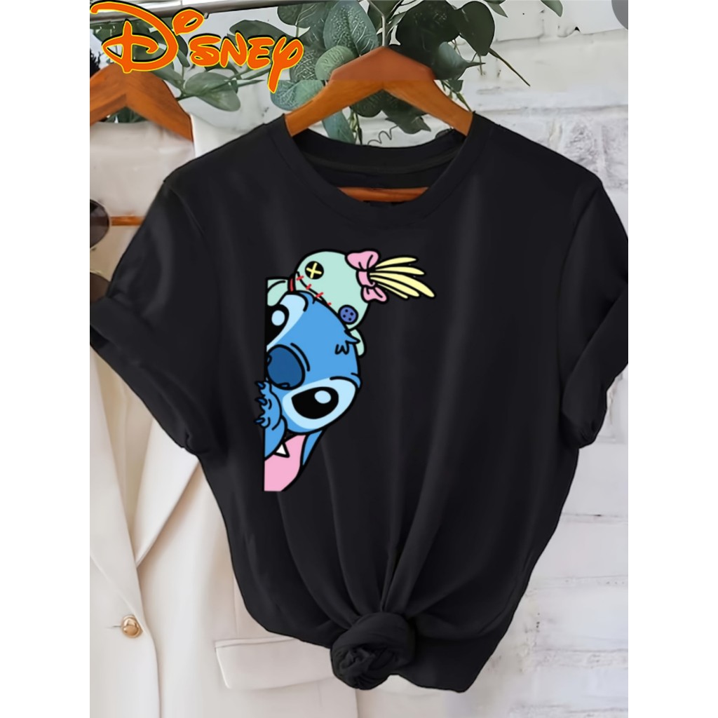 BR.Moonlight Camiseta Masculina Stitch Disney Oficial "STITCH" Gráfico Preta Divertida Confortável Estilosa Casual