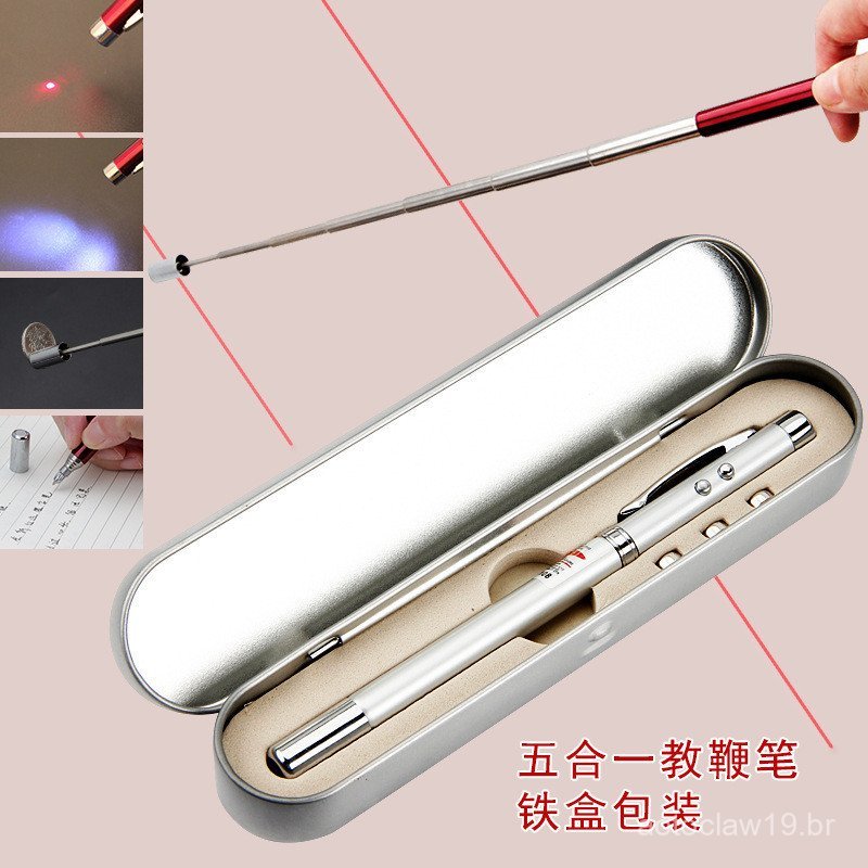 Caneta apontadora infravermelha de metal com antena laser multifuncional eletrônica cinco em um e design retrátil.