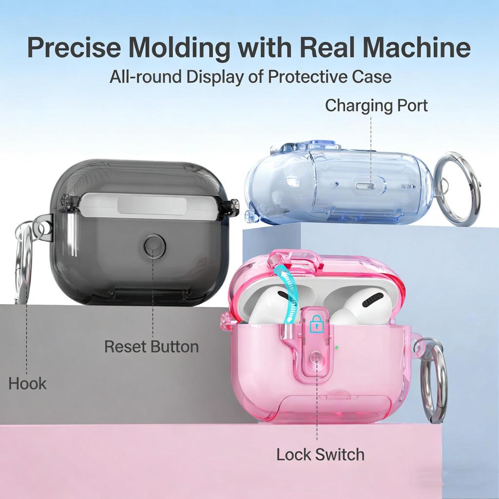 Phantom Style TPU Clear Stand Capa De Bloqueio Seguro Para AIRPODS 4 ANC PRO2 3 Protetora