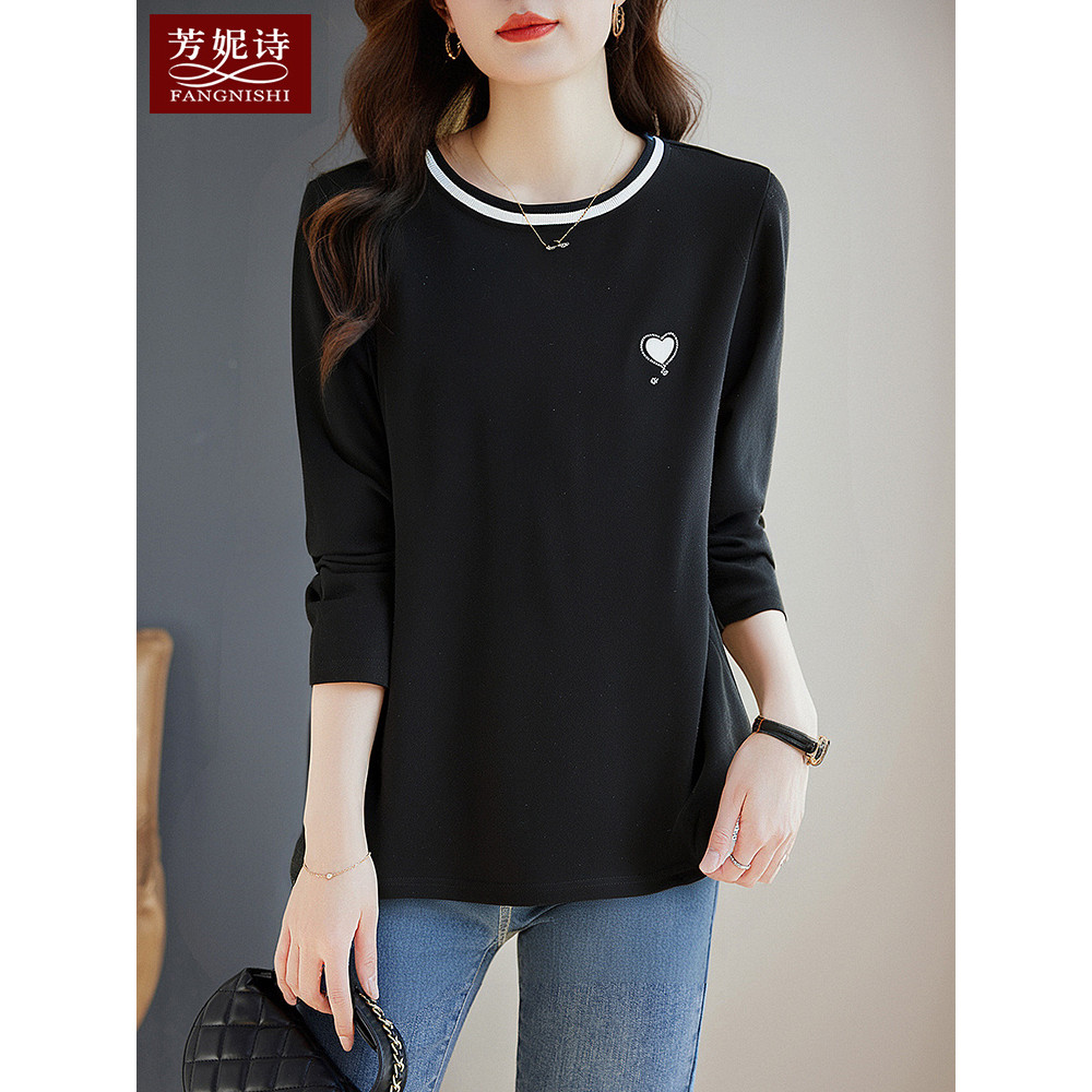 Tamanho grande camiseta de manga comprida feminina 2026 outono novo estilo Casual feminino solto estilo ocidental camisa