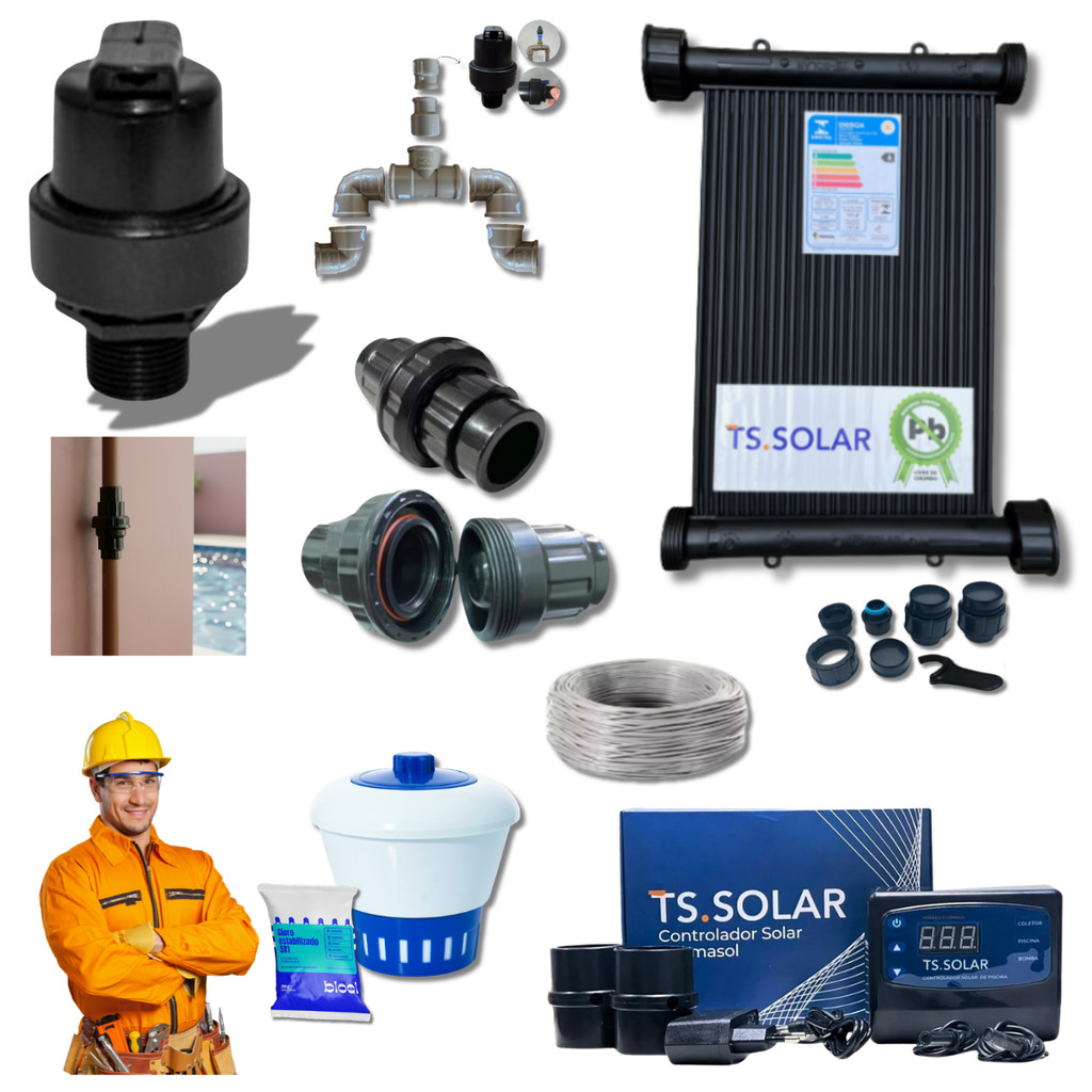 KIT AQUECIMENTO SOLAR PISCINAS SPA JACUZZI ATE 13000L PLACAS CONTROLADOR VALVULAS