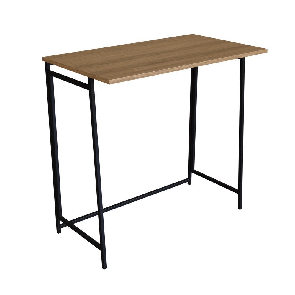 Escrivaninha Dobravel Slim PlacaEPonto Escritorio Estrutura em Aço Tampo em MDP 80cm Preto/Mel