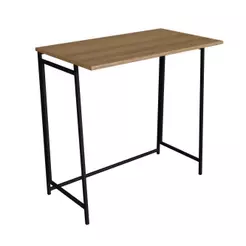 Escrivaninha Dobravel Slim PlacaEPonto Escritorio Estrutura em Aço Tampo em MDP 80cm Preto/Mel