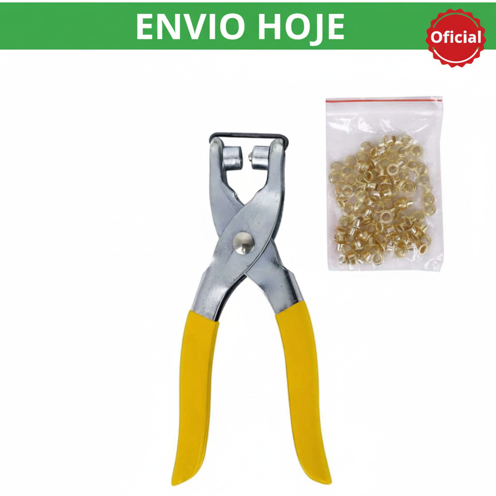 Alicate Para Ilhoses em Aço Com 100 Ilhoses Dourados Inclusos