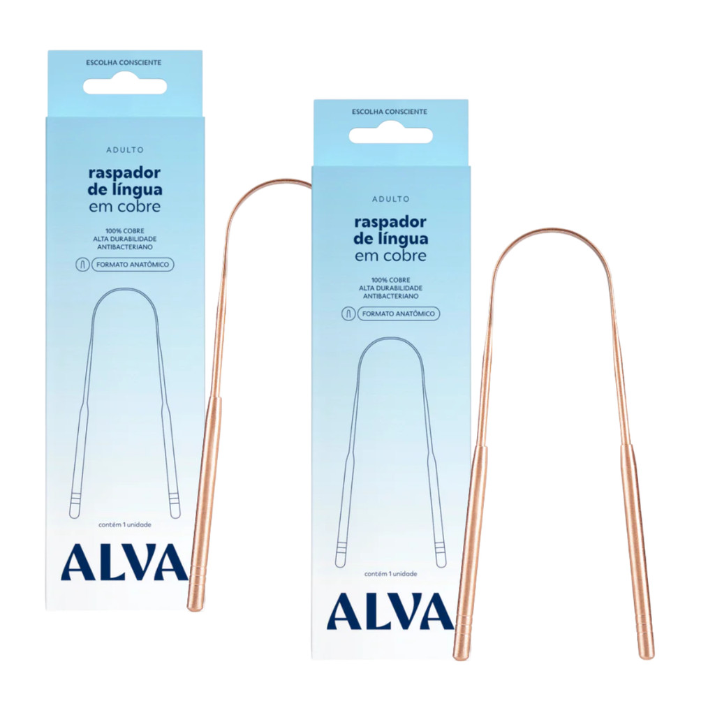 Kit 2x Raspadores de Língua 100% Cobre Alva